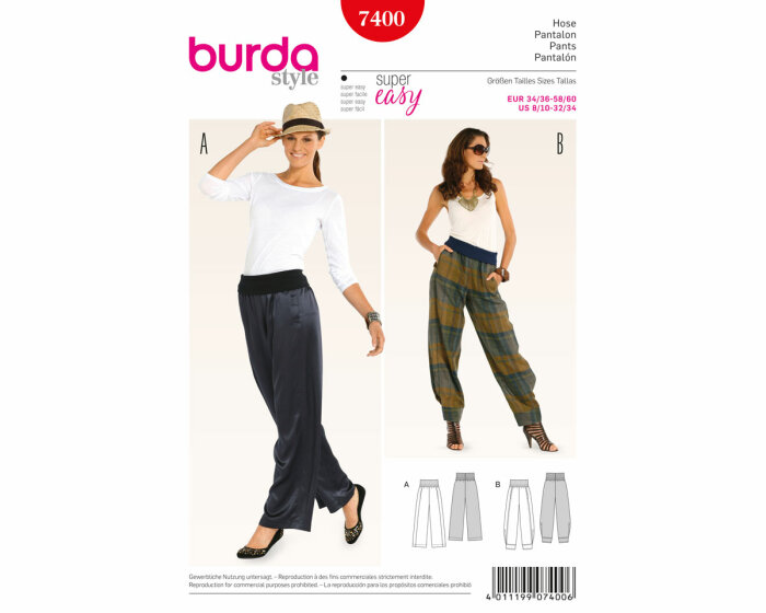 Schnittmuster Schlupfhose Mit Bequemen Bund Burda Style 7400