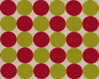 Baumwoll-Leinen-Patchworkstoff NECO, Kreise, rot-limette, Moda Fabrics