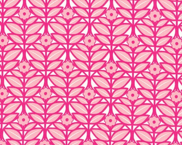 Feiner Popeline-Patchworkstoff "Modernology" mit stilisierten Blumenstengeln, fuchsia-lachsrosa