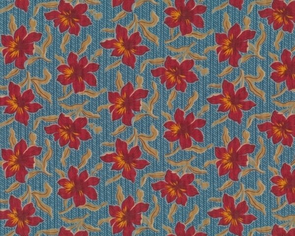 Patchworkstoff JELLY BEAN, Blüten, taubenblau-gedecktes rot, Moda Fabrics