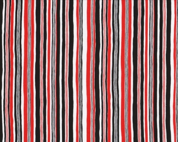 Patchworkstoff "Poppy" mit Streifen, schwarz-weiß-rot