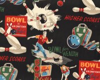 Patchworkstoff BOWL FOR HEALTH, Bowling, rot-schwarz,...