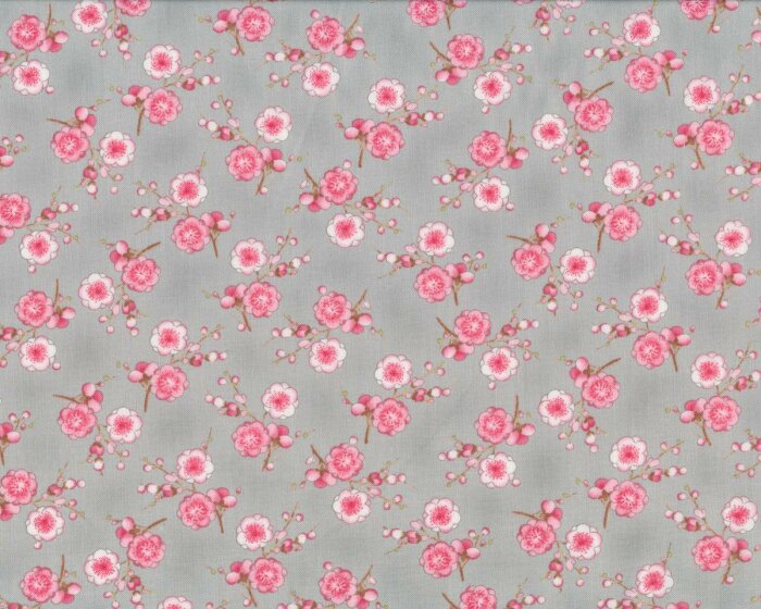 Patchworkstoff SAKURA, Kirschblüten I, grau-kräftiges rosa, Moda Fabrics