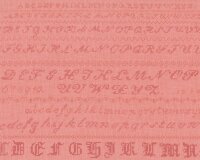 60-cm-Rapport Patchworkstoff HYDE PARK, Stick-Buchstaben, helles aprikot-terracotta, Moda Fabrics