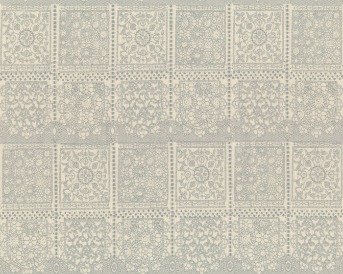 Bio-Patchworkstoff LACE TILES, Spitzenmuster, hellbeige-steingrau, Jane Makower