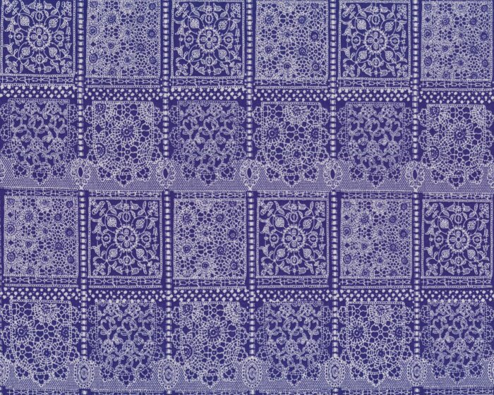 Bio-Patchworkstoff LACE TILES, Spitzenmuster, royalblau-gebrochenes weiß, Jane Makower