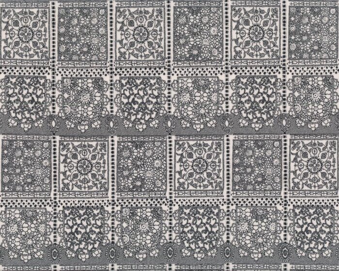 Bio-Patchworkstoff LACE TILES, Spitzenmuster, schwarz-gebrochenes weiß, Jane Makower