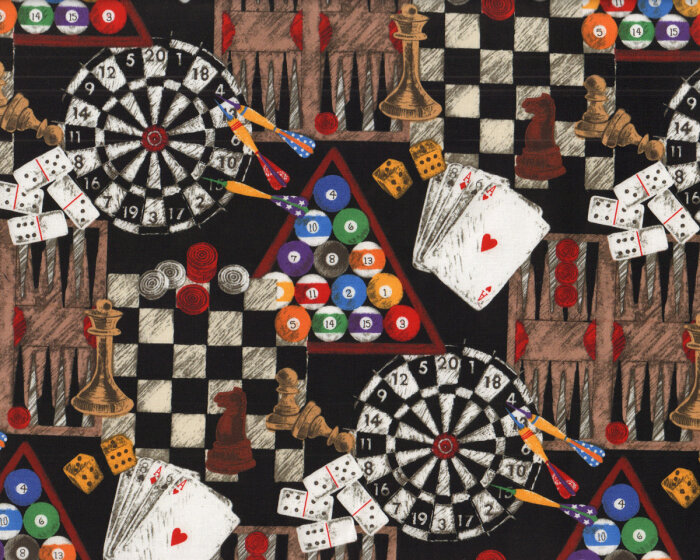 Patchworkstoff GAME NIGHT, Spielesammlung, schwarz-schlammbraun, Blank Quilting