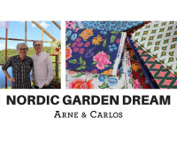 Baumwollstoff NORDIC GARDEN DREAM, Sonnenhut, moosgrün-pink, Arne & Carlos