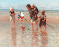 50-cm-Panel Baumwolljersey MIFFY®, Kinder am Strand, blau