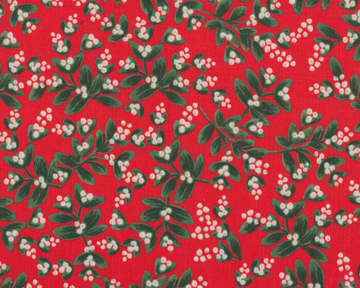 Metallic-Patchworkstoff HOLIDAY CLASSICS, Mistelzweige, rot-gold, Cotton+Steel