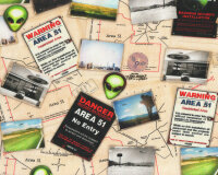 Patchworkstoff AREA 51, Landkarte mit Aliens, beige,...