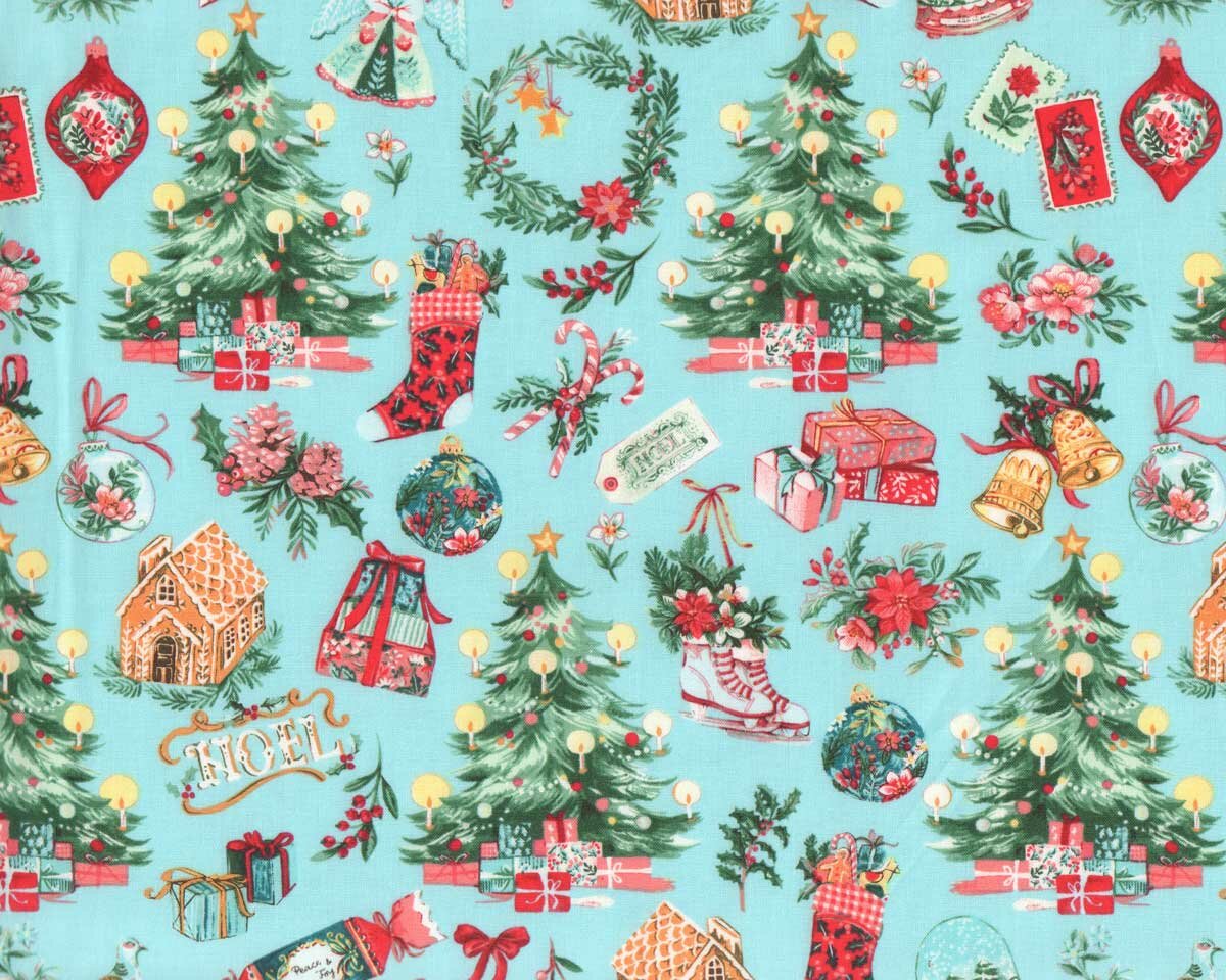 Patchworkstoff NOEL, Weihnachtsbaum, himmelblau, Windham Fabrics, 24,99