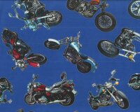 Patchworkstoff ON THE ROAD, große Motorräder, blau, Robert Kaufman