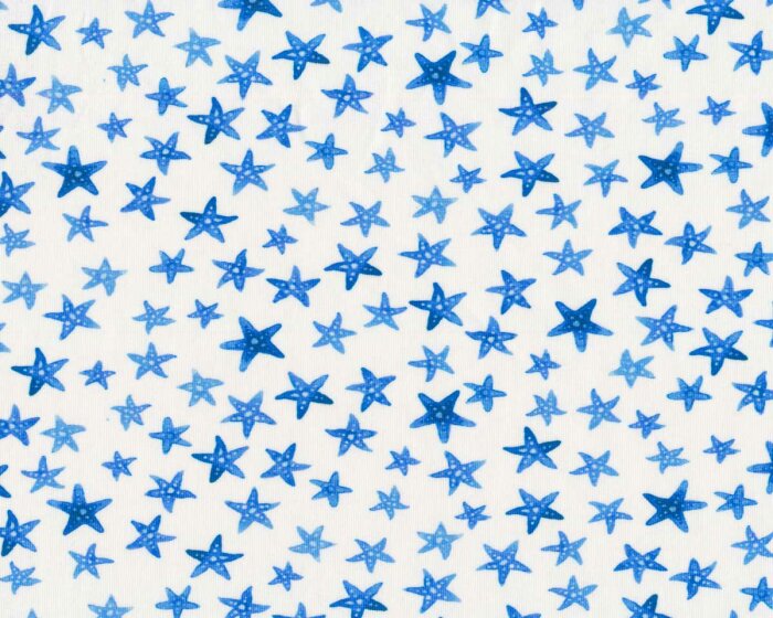 Baumwolljersey INKY STAR, Seesterne, weiß-blau, Hilco