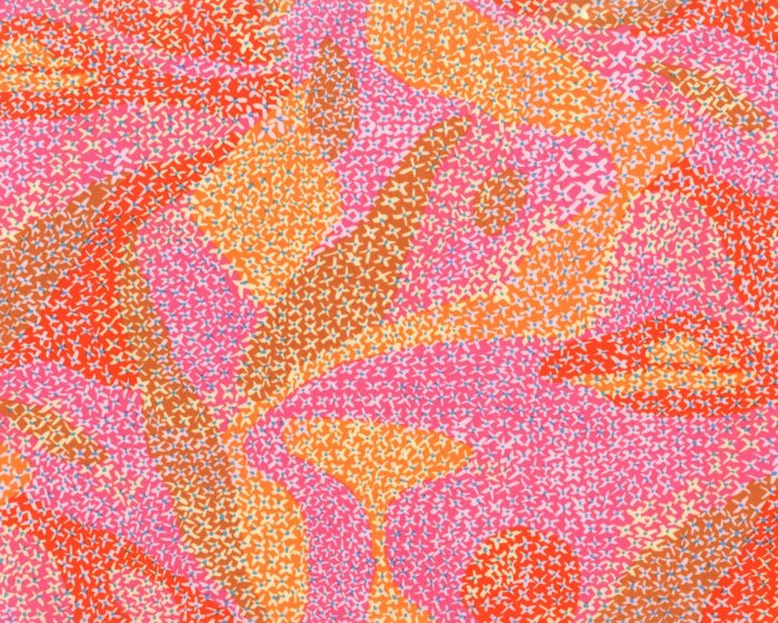 40 cm Reststück Feiner Patchworkstoff MIGRATION, Kreuzblüten-Mosaik, pink-maisgelb