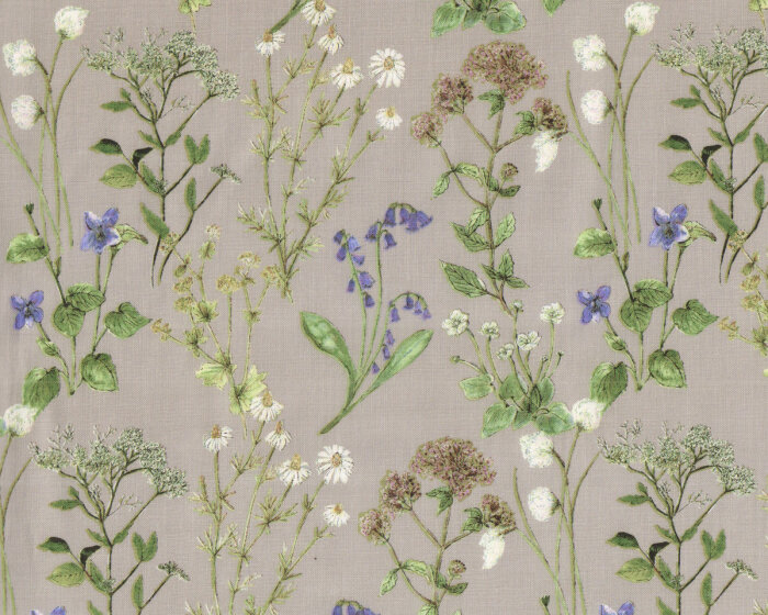 50 cm Reststück Patchworkstoff MIDSUMMER, Wiesenblumen, hellgrau, Windham Fabrics