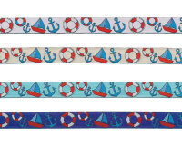 50 cm Reststück Webband MARINE FEELING, Strand-Utensilien, 15 mm breit, 4 Farben, hellblau