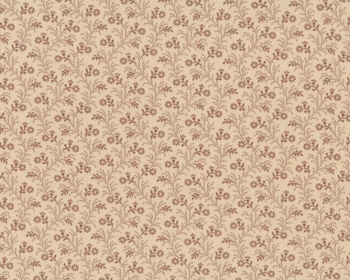 45 cm Reststück Patchworkstoff PETITE PRINTS, Blüten-Wellen-Ranken, beige-schlammbraun, Moda Fabrics