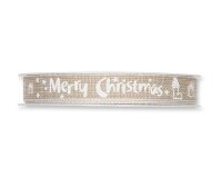 4 m Dekoband MERRY CHRISTMAS, 15 mm, natur