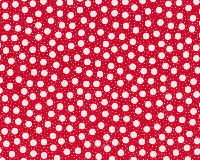 30 cm Reststück Patchworkstoff RED DOT...GREEN DASH, Punkte, rot-weiß, Moda Fabrics