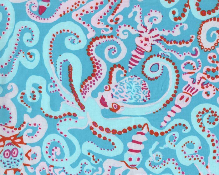 50 cm Reststück Patchworkstoff OCTOPUS, Kraken, türkis, Kaffe Fassett