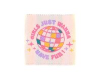 Web-Etikett GIRLS JUST WANNA HAVE FUN, Discokugel, rosa,...