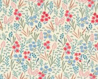 Baumwolljersey LIBERTY, Sommerblumen, blau-rot, Hilco